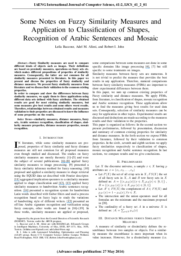 (PDF) Some Notes on Fuzzy Similarity Measures and Application to ...