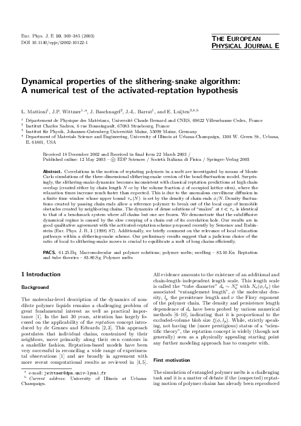 (PDF) Dynamical properties of the slithering-snake algorithm: A ...