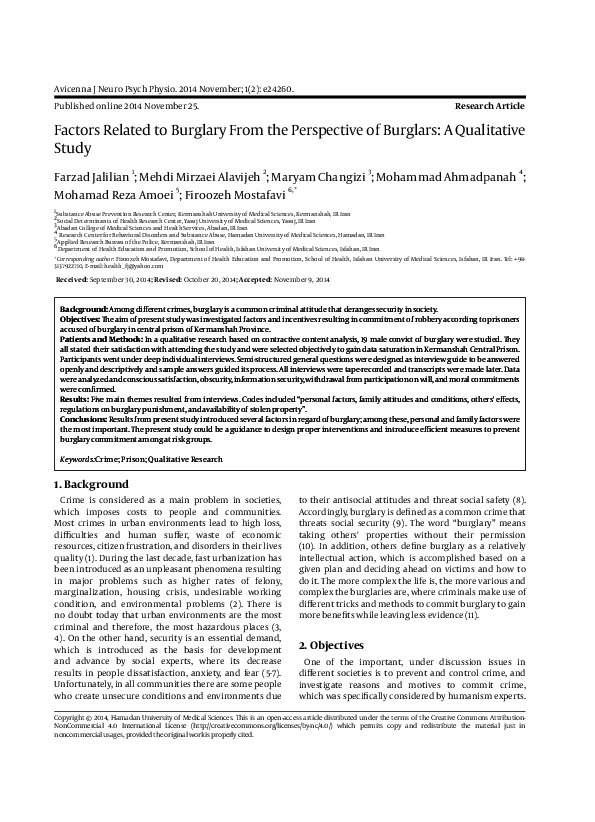 (PDF) Factors Related to Burglary From the Perspective of Burglars: A ...