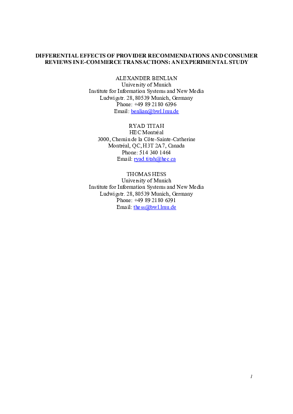 (PDF) Differential Effects of Provider Recommendations and Consumer ...