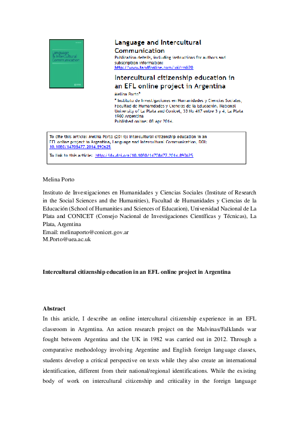 (PDF) Intercultural citizenship education in an EFL online project in ...
