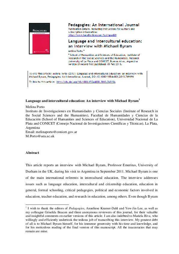 Pdf Language And Intercultural Education An Interview With Michael Byram 1 Pdf Language And Intercultural Education An Interview With Michael Byram 1