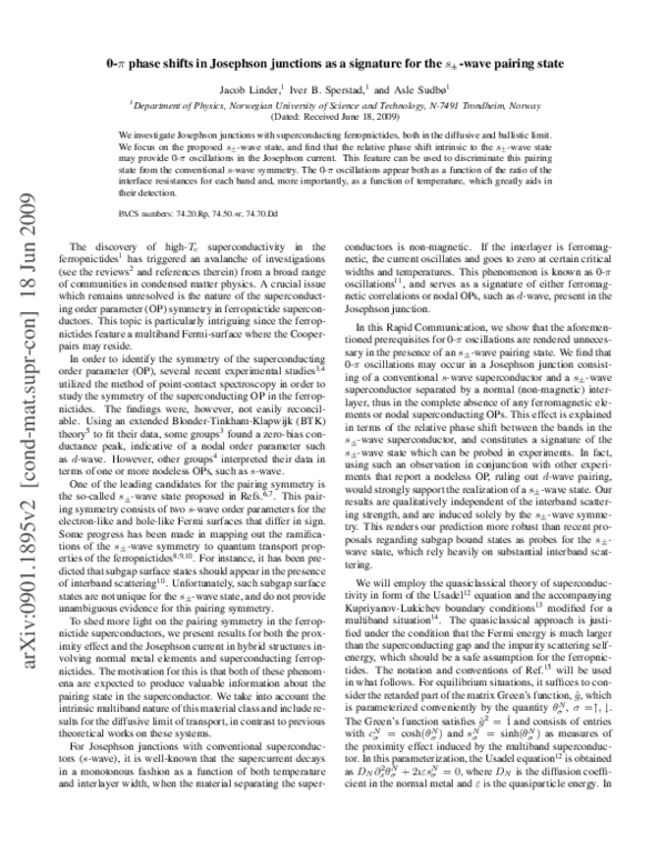 (PDF) 0-π phase shifts in Josephson junctions as a signature for the s± ...