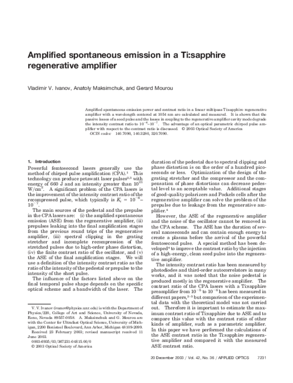 (PDF) Amplified Spontaneous Emission in a Tisapphire Regenerative