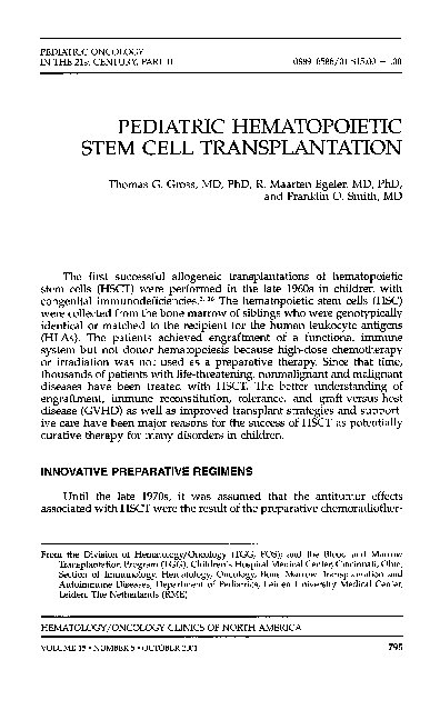 (PDF) Pediatric Hematopoietic Stem Cell Transplantation