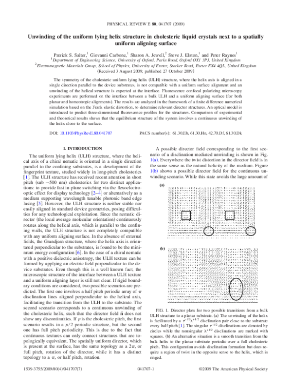 (PDF) Unwinding of the uniform lying helix structure in cholesteric ...