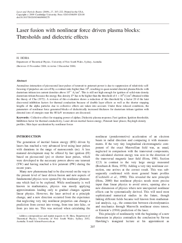 (PDF) Laser fusion with nonlinear force driven plasma blocks ...