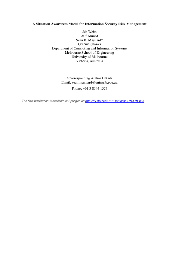 (PDF) A Situation Awareness Model for Information Security Risk Management