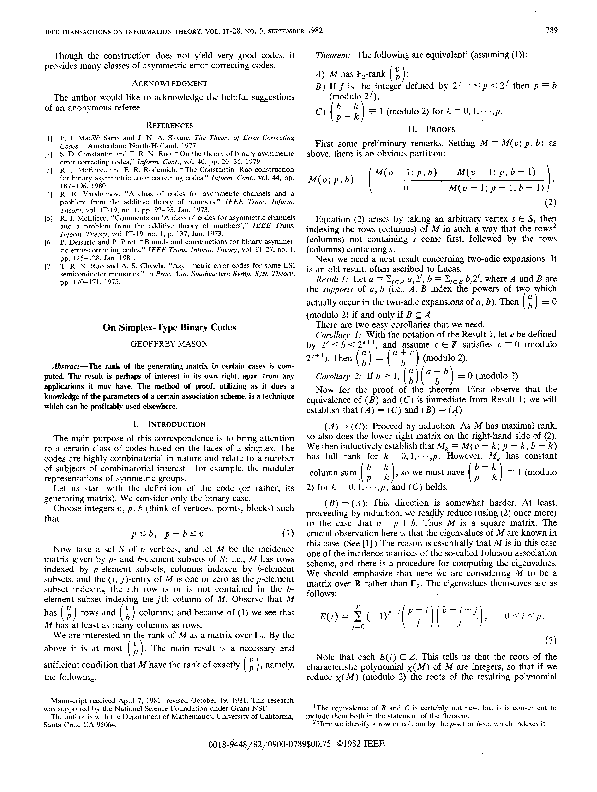 (PDF) On simplex-type binary codes (Corresp.)