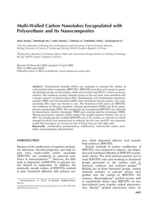(PDF) Multi-walled carbon nanotubes encapsulated with polyurethane and ...
