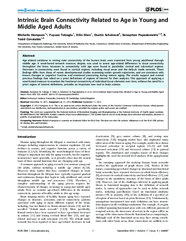 (PDF) Intrinsic Brain Connectivity Related to Age in Young and Middle ...