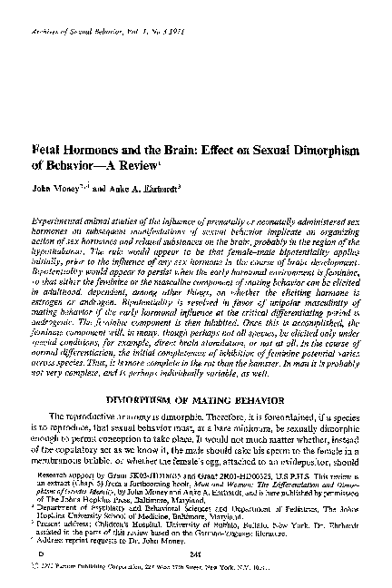 (PDF) Fetal hormones and the brain: Effect on sexual dimorphism of ...