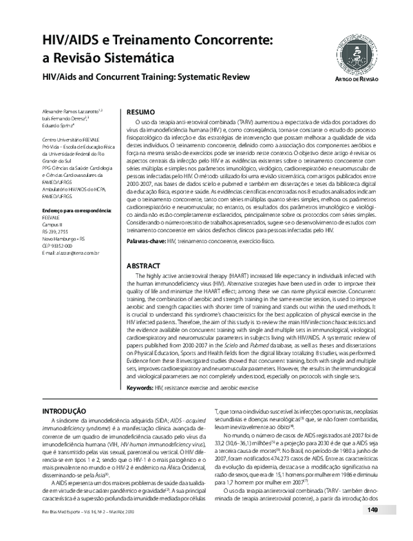 (PDF) HIV/Aids and Concurrent Training: Systematic Review