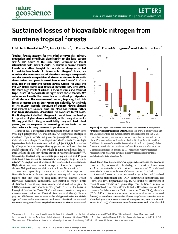 (PDF) Sustained losses of bioavailable nitrogen from montane tropical ...