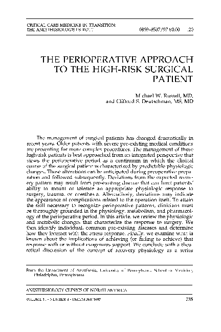 (PDF) The Perioperative Approach to the High-Risk Surgical Patient