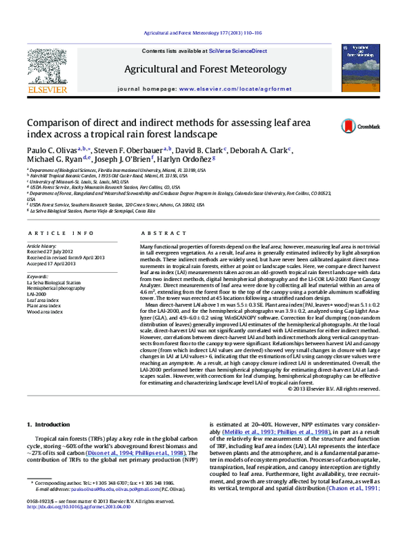 (PDF) Comparison of direct and indirect methods for assessing leaf area ...