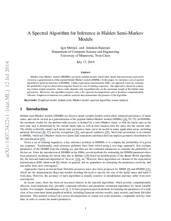 (PDF) A Spectral Algorithm for Inference in Hidden Semi-Markov Models