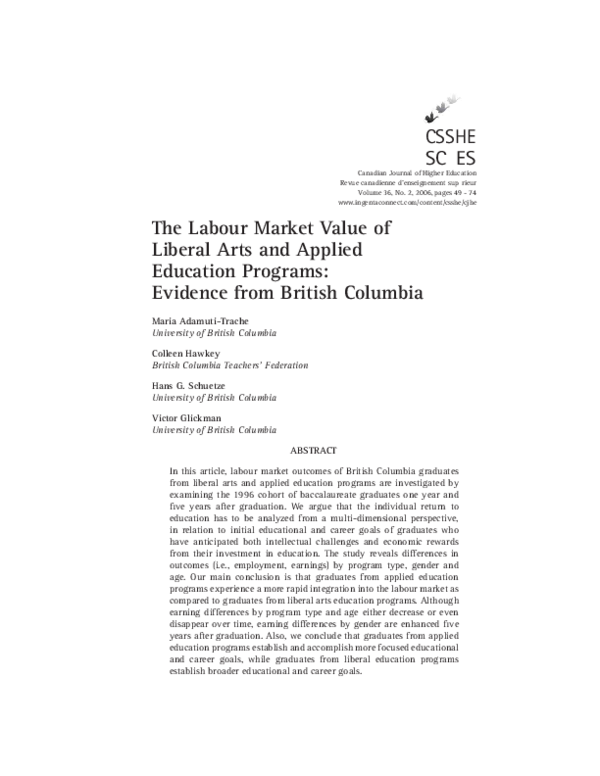 (PDF) The Labour Market Value of Liberal Arts and Applied Education ...