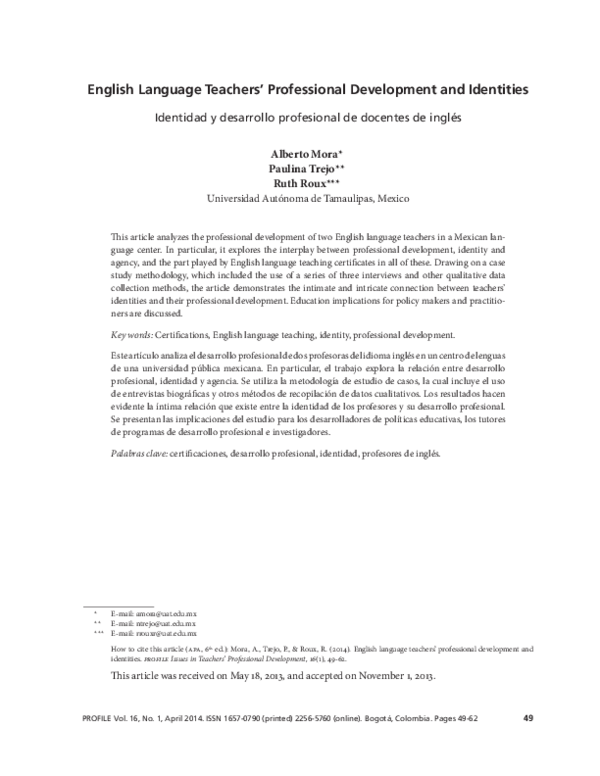 (PDF) English Language Teachers’ Professional Development and Identities