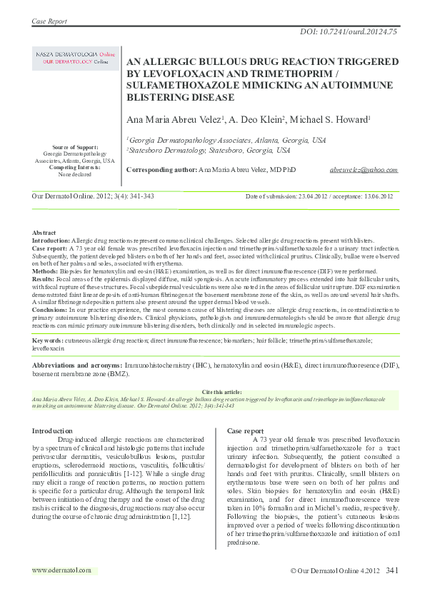 (PDF) An allergic bullous drug reaction triggered by levofloxacin and trimethoprim