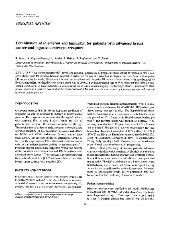 (PDF) Combination of interferon and tamoxifen for patients with ...