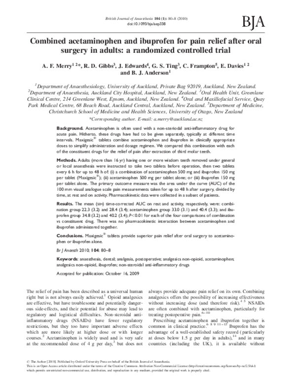 (PDF) Combined acetaminophen and ibuprofen for pain relief after oral