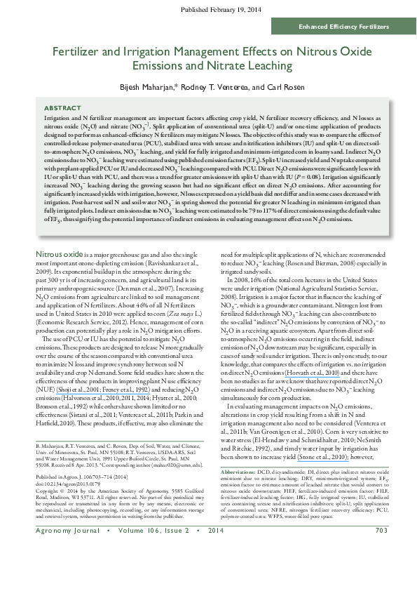 (PDF) Fertilizer and Irrigation Management Effects on Nitrous Oxide ...
