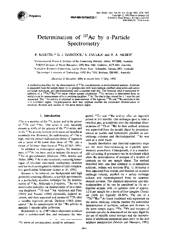 (PDF) Determination of 227Ac by α-particle spectrometry