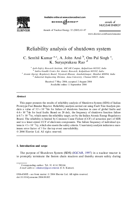(PDF) Reliability analysis of shutdown system
