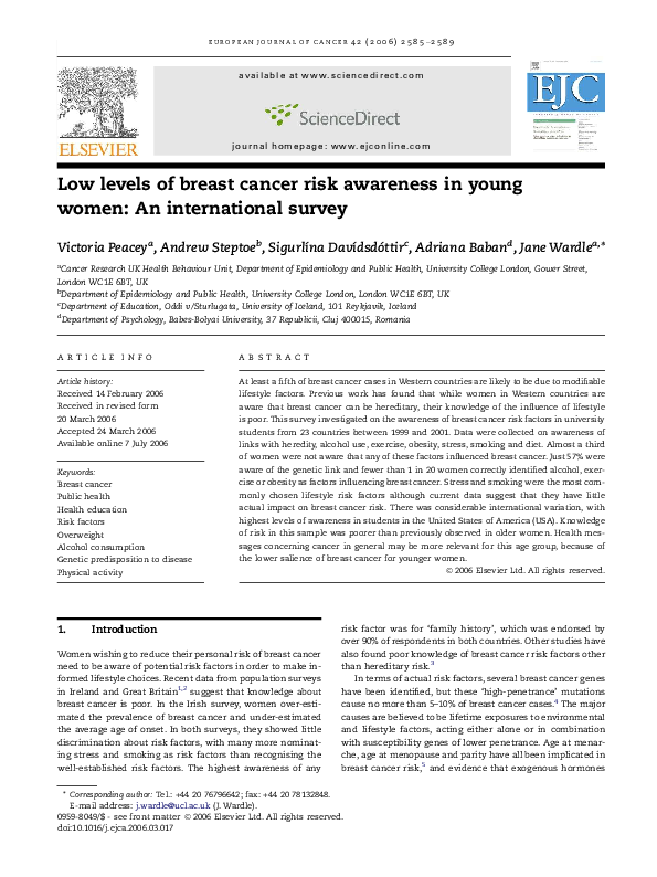 (PDF) Low levels of breast cancer risk awareness in young women: An ...