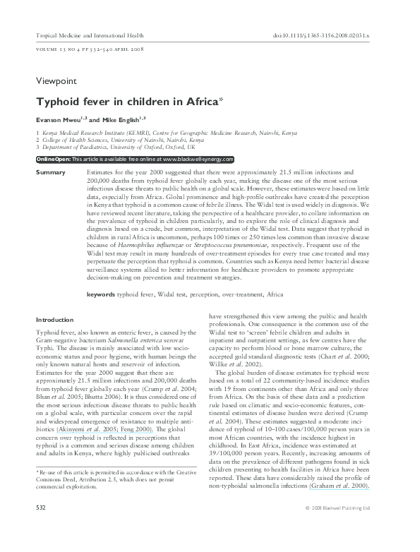 (PDF) Typhoid fever in children in Africa