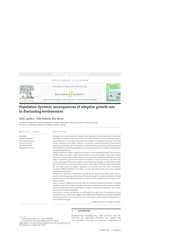 (PDF) Population dynamic consequences of adaptive growth rate in ...