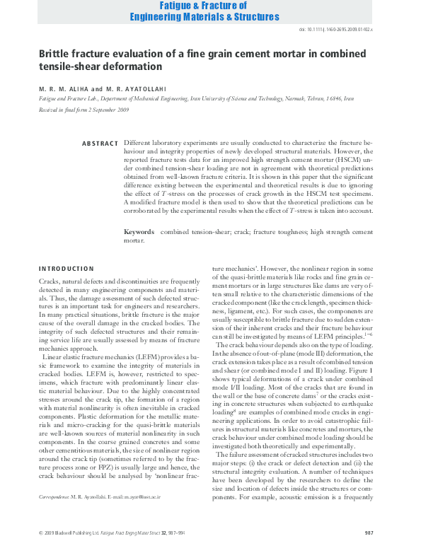 (PDF) Brittle fracture evaluation of a fine grain cement mortar in