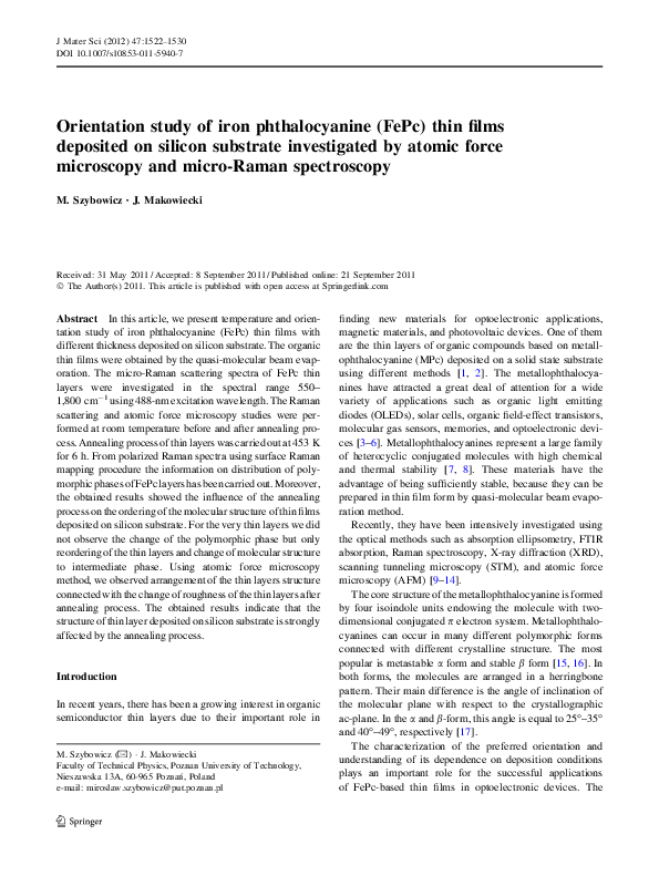 (PDF) Orientation study of iron phthalocyanine (FePc) thin films ...