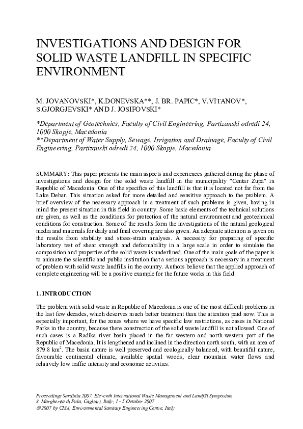 Pdf Investigations And Design For Solid Waste Landfill In Specific