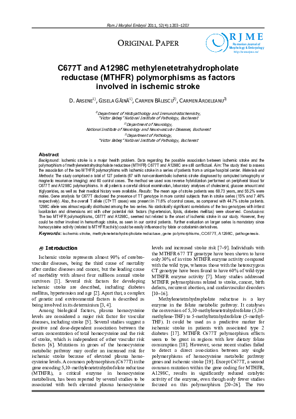(PDF) C677T and A1298C methylenetetrahydropholate reductase (MTHFR ...