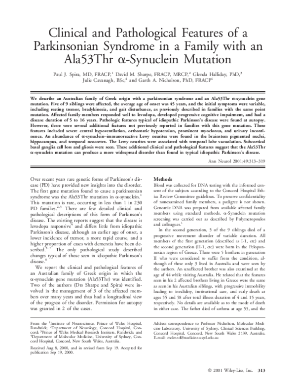 (PDF) Clinical and pathological features of a parkinsonian syndrome in ...