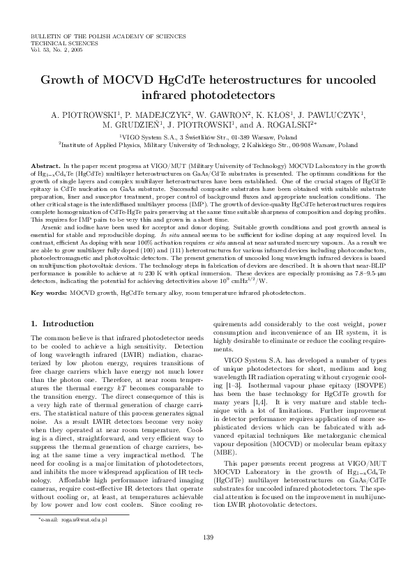 (PDF) Progress in MOCVD growth of HgCdTe heterostructures for uncooled
