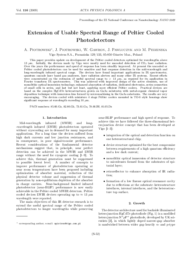 (PDF) Extension of spectral range of Peltier cooled photodetectors to