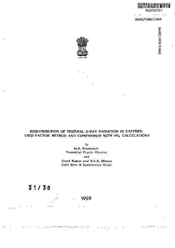(PDF) Redistribution of Thermal XRay Radiation in Cavities View