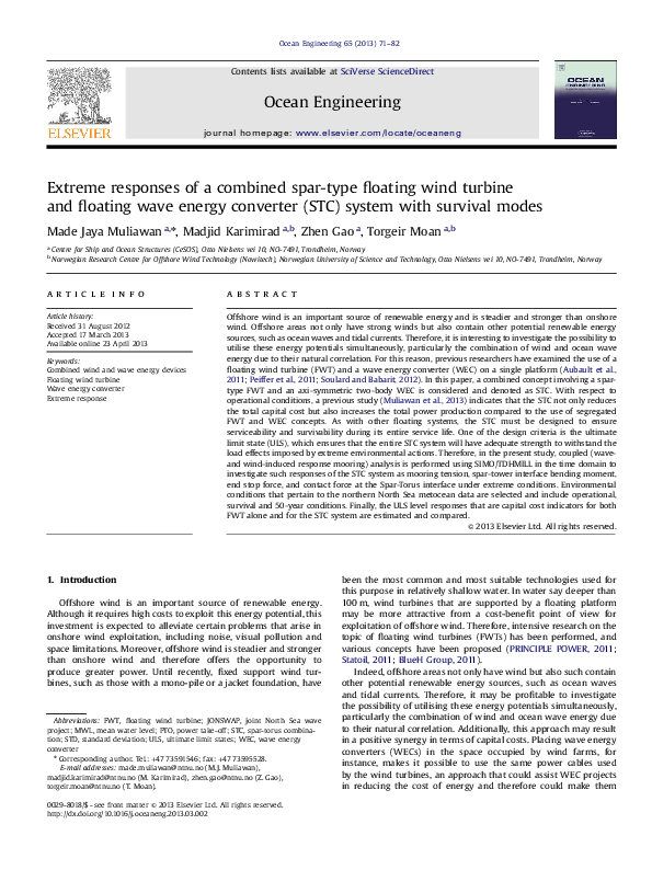 (PDF) Extreme responses of a combined spar-type floating wind turbine ...