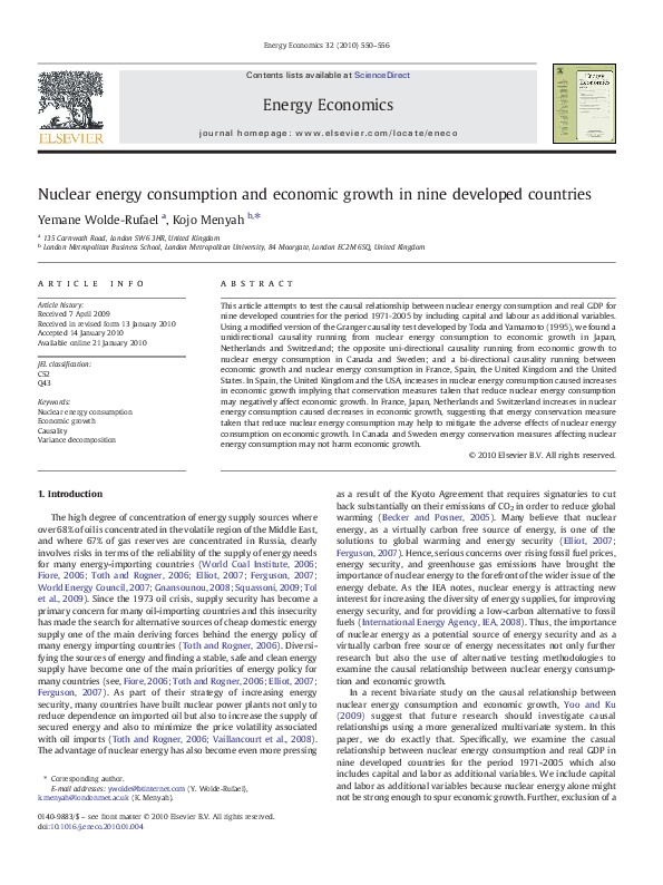 (PDF) Nuclear energy consumption and economic growth in nine developed ...