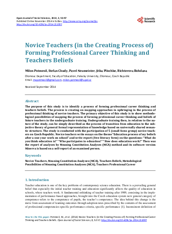 (PDF) Novice Teachers (in the Creating Process of) Forming Professional ...