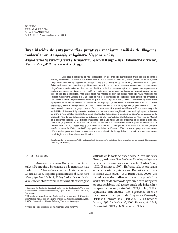 (PDF) Invalidation of putative autapomorphic characters using molecular ...