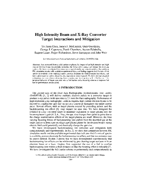 (PDF) High Intensity Beam and XRay Converter Target Interactions and