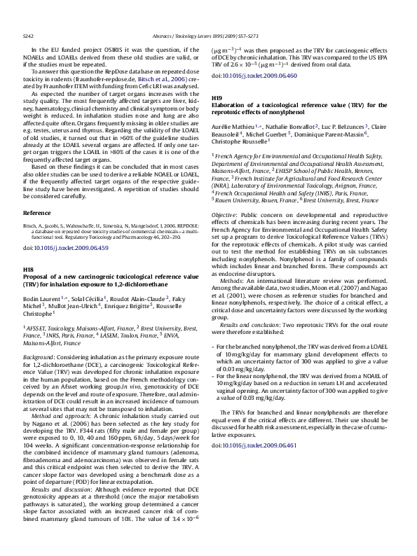 (PDF) Elaboration of a toxicological reference value (TRV) for the ...