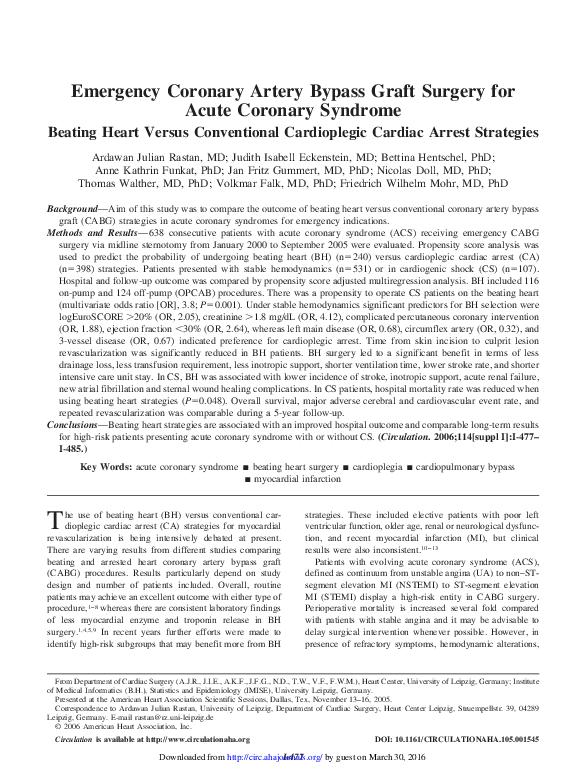 (PDF) Emergency Coronary Artery Bypass Graft Surgery for Acute Coronary ...