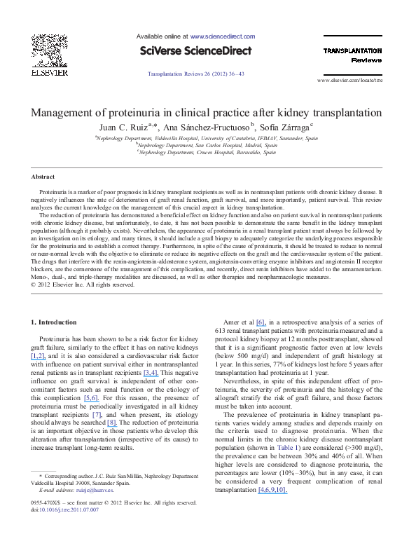(PDF) Management of proteinuria in clinical practice after kidney