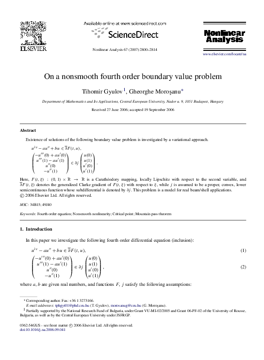 (PDF) On a nonsmooth fourth order boundary value problem