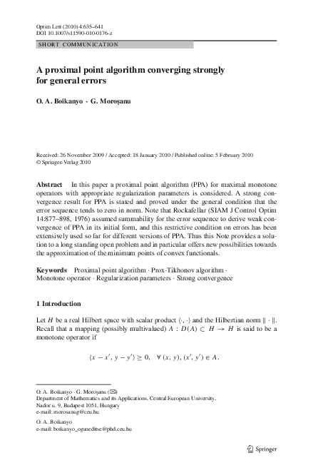 (PDF) A proximal point algorithm converging strongly for general errors